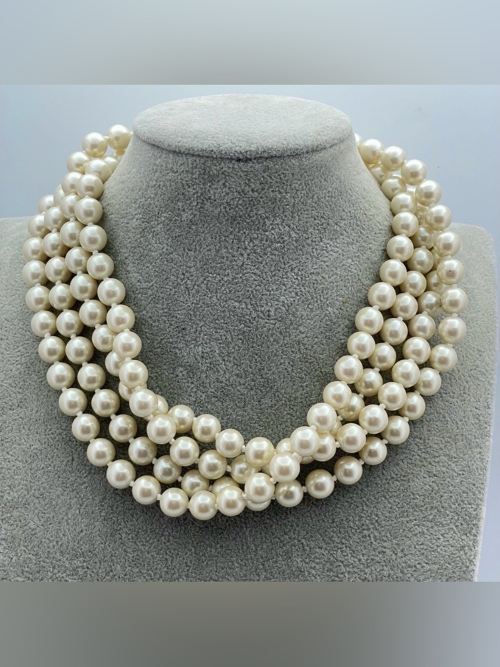 Classic Long Hand-Knotted Faux Pearl Necklace with Silver Tone Extender 70” Long